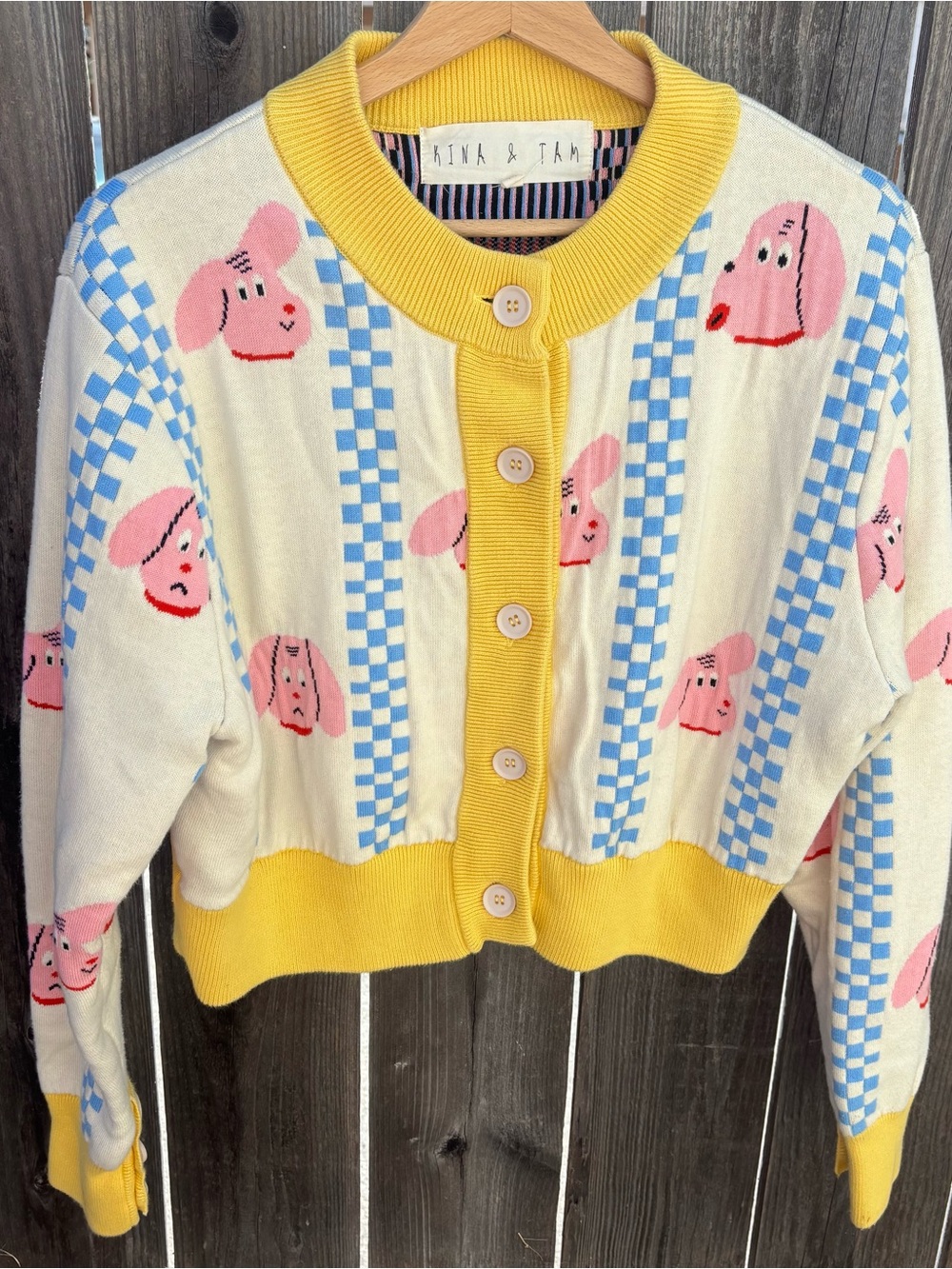 Kina and Tam The Pet Peeves Cardigan Size Medium Pink Dog Cotton